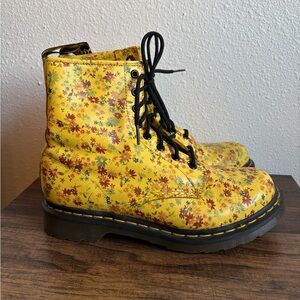 Dr. Martens 1460 Lace Up Yellow Leather Floral Print Boots